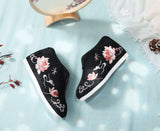 Veowalk Lotus Embroidered Women Cotton Mid-top Shoes with Warm Fleece Lining Winter Chic Elegant Ladies Jacquard Flat Platforms MartLion   