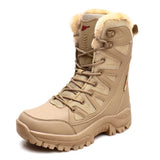 Military Boots Leather Combat Boots Men's and Woman Fur Plush Winter Snow Outdoor Army Shoes MartLion Brown 36 