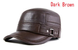 Genuine Leather Cap Men's Flat Caps Army Military Hat Elegant Baseball Cap British Vintage Cowhide Leather Hats MartLion Dark Brown L 