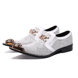 Pointed Toe White Men's Wedding Shoes With Crystal Hoops Genuine Leather Casual Slip On Dress Suit Mart Lion   