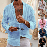  Men's Linen Long Sleeve T-Shirt Solid Color Loose Casual Shirt Long Sleeve Cotton Linen Shirt Casual Cotton Linen Shirt MartLion - Mart Lion