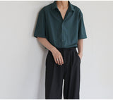 Summer Short Sleeve Shirts for Men  Casual Loose  Dark Green MartLion   