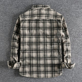 Plaid Woven Corduroy Men Shirts  Cotton  Heavy Washed Workwear Retro Western Style Casual MartLion   