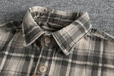 Plaid Woven Corduroy Men Shirts  Cotton  Heavy Washed Workwear Retro Western Style Casual MartLion   