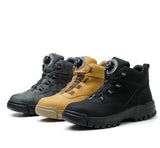 Black Leather Winter  Rotating Buttons Safety Shoes Men Waterproof Work Boots MartLion   