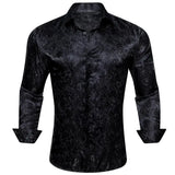 Luxury Shirts Men's Silk White Floral Long Sleeve Slim Fit Blouese Casual Tops Formal Streetwear Breathable Barry Wang MartLion 0683 S 