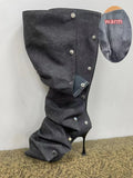 Runway Boots for Women Slim High Heels Pleated Metal Buckle Long Four Season MartLion black Plush 45 
