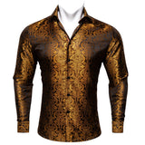 Designer Brown Men's Shirt Printed Embroidered Lapel Long Sleeve Retro Four Seasons Fit Party Barry Wang MartLion   