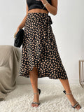 Women Casual Print Tie Side Wrap Skirt Elegant Waist Female Summer A-Line Skirts MartLion   