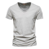 100% Cotton Men's T-shirt Cut Design Slim Fit Soild Tops Tees Brasil Short Sleeve Mart Lion F037-V-SilverGray CN Size XL 72-80kg 