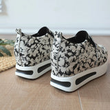 Autumn Women's Sneakers Floral Embroidery Mesh Slip on Casual Comfy Heeled Shoes MartLion   