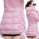 Winter Jacket Women winter coat pure color casual Fur Collar long hooded cotton lady jacket MartLion Pink M 