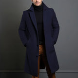 Black Trench Coat For Men's Long Sleeve Single Breasted Overcoat Perfect For Fall And Winter MartLion Navy blue L CHINA