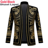 Luxury Embroidery Cardigan Blazer Jacket Men's Shawl Lapel Slim Fit Striped Suit Jacktes Party Prom Wedding Mart Lion Pattern 3 US XS 