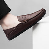 Crocodile Print Men's Moccasins Slip Loafers Flats Casual Footwear Genuine Leather Shoes Mart Lion   