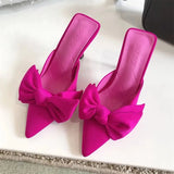 Big Butterfly-knot Women High Heel Slippers Sandals Shallow Pointed Toe Mules Stripper High Heel Pumps Ladies Shoes MartLion   