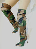 Women's Breathable Camo Cloth Thin High Heel Metal Fasteners Large Boots Four Seasons Boots MartLion   