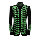 Men's Double Breasted Embroidery Court Prince Style Blazer Suit Jacket Stand Collar Wedding Party Prom Blazers Stage Mart Lion Green US Size XS 