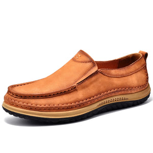 Genuine Leather Men's Shoes Versatile Casual Loafers Soft Sole Moccasins Slip-On Driving Hiking MartLion Light Brown 38 