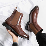 British Style Chelsea Boots Men's Mid Calf Dress Shoes Formal Ankle Antumn Masculina Split Leather Mart Lion   