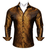 Designer Men's Shirts Silk Gold Embroidered Paisley Flower Long Sleeve Casual Blouses Slim Fit Clothing Lapel Tops Barry Wang MartLion 0405 L 