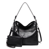 2 Pc/Set Women Handbags Designer Shoulder Bags Travel Weekend Female Luxury Brand Bolsas Leather Large Messenger Bag With Purse Mart Lion Black  