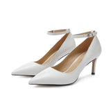 Elegant women's high heels pointed shoes genuine leather party MartLion White cowhide 42 CHINA