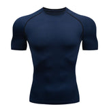 Men's Running Compression T-shirt Short Sleeve Sport Tees Gym Fitness Sweatshirt Jogging Tracksuit Homme Athletic Shirt Tops MartLion 1507-DarkBlue S Fit ( 45-50 Kg ) 