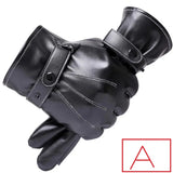 Winter Black PU Leather Gloves Thin Style Driving Leather Men's Gloves Non-Slip Full Fingers Palm Touchscreen MartLion A  