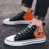 Orange Heart-shaped Lovers High Top Sneakers Women Cardioid Embroidered Canvas Shoes Couple Espadrilles Casual Flats MartLion   