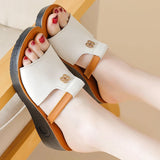 Wedge Sandals Women Summer Platform Soft PU Leather 9cm High Heels Slides Outdoor Beach Heels Slippers Ladies Flip-Flops MartLion 35 beige 5CM heel 