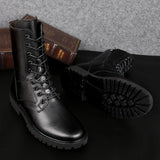 Winter Boots US Combat Boots Trend Velvet Men's Genuine Leather Snow Side Zipper Motorcycle High MartLion   