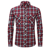 Mens Clothing Blouse Striped Men Red Green Blue Dress Shirt Tops Casual Business Plaid Print Long Sleeves Pocket design Shirt MartLion M-514 XL 