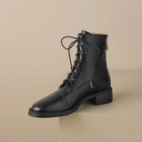 Winter Retro Women Boots Lace Up Chelsea Round Toe Shoes Short Genuine Leather Western MartLion   