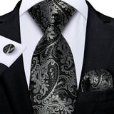Gray Striped Paisley Silk Ties For Men's Wedding Accessories 8cm Neck Tie Pocket Square Cufflinks Gift MartLion SJT-7479  