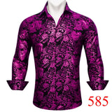 Luxury Shirts Men's Long Sleeve Silk Green Flower Slim Fit Tops Casual Button Down Collar Bloues Breathable Barry Wang MartLion   