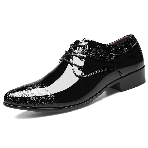  Retro Black Glitter Leather Shoes Men's Low-heel Pointed Dress Lace-up Low Casual MartLion - Mart Lion