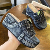 Summer Denim Water Wash Cloth Wearing Thick Sole Flat Slippers Outside MartLion   