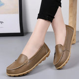 Genuine Leather Shoes Woman Soft Boat Flats Ladies Loafers Non-Slip Sturdy Sole MartLion Khaki 42 insole 26.0cm 