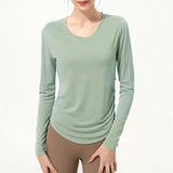 Women Long Sleeve T-shirts With Chest Pad Loose Sports Tops Gym Workout Blouse Sportswear Running Fitness Pulovers MartLion QCX217-Green S 