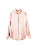 ,Woman Solid Shirts, , Turn Down Collar, White Blouses, Summer Office Lady Top MartLion Rubber Pink XL 