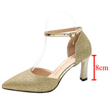Bling Gold Silver Women's Pumps Point Toe Thin Heel Party Wedding Shoes Summer Ankle Strap High Heels MartLion Gold 33 