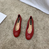 Retro Ultra-soft Women Shoes Spring Bow Red Flat Sole Single Shoe Leisure Leather Ballet MartLion   