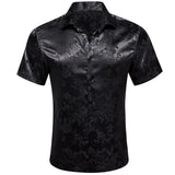Luxury Shirts Men's Summer Silk Short Sleeve Blue Red Black Pink Green Gold Flower Slim Fit Casual Tops Blouses Barry Wang MartLion 0275 S 