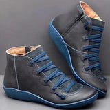 Women Arch Boots Short Plush Warm Femme Winter Waterproof Shoes Ankle PU MartLion Blue 42 