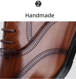 British Style Brown Dress Shoes Men's Pointed Toe Leather Brogue Oxford Zapatos De Vestir MartLion   