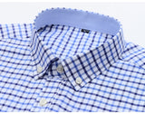 Men's Oxford Short Sleeve Summer Casual Shirts Single Pocket Standard-fit Button-down Plaid Striped Cotton Mart Lion   