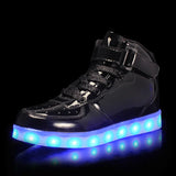 Children Glowing Sneakers Kid Luminous Sneakers for Boys Girls Led Women Colorful Sole Lighted Shoes Men's Usb Charging MartLion 032-Mirror black 30 