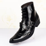 Pointed Toe Men's Black Ankle Boots Trending Buckle Patent Leather Zapatos  Loafers Casual Mart Lion   