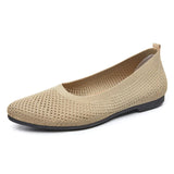 Soft-soled single shoes spring summer solid color pointed toe flat heel casual breathable women's openwork knit MartLion Beige 40 